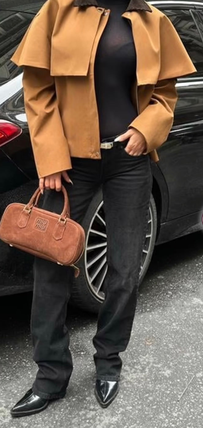Blouson femme avec cape 65 % coton -Brun