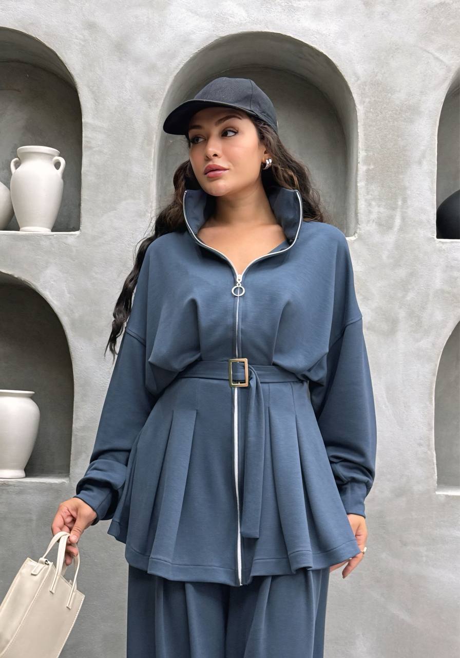 Ensemble veste longue avec ceinture