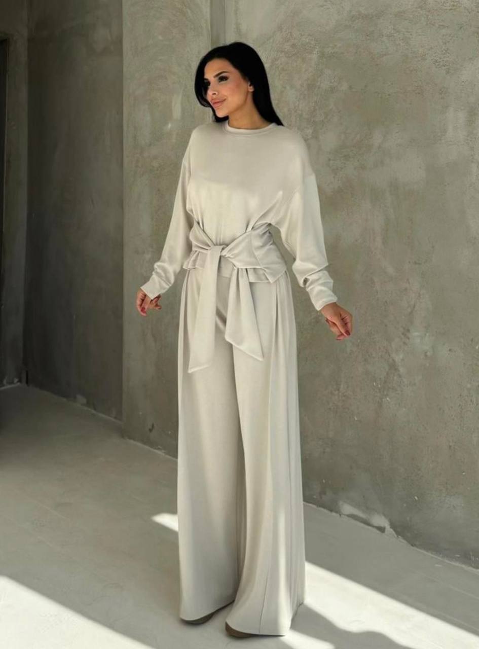 Jogging femme à nœud beige – Chic et confort