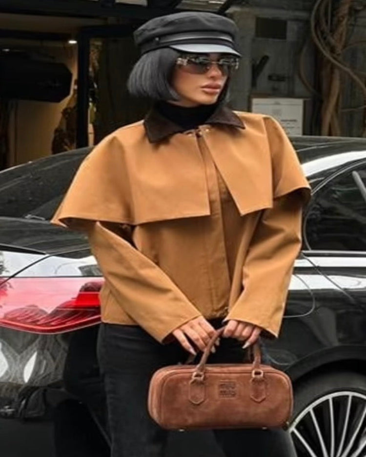 Blouson femme avec cape  65 % coton -Brun